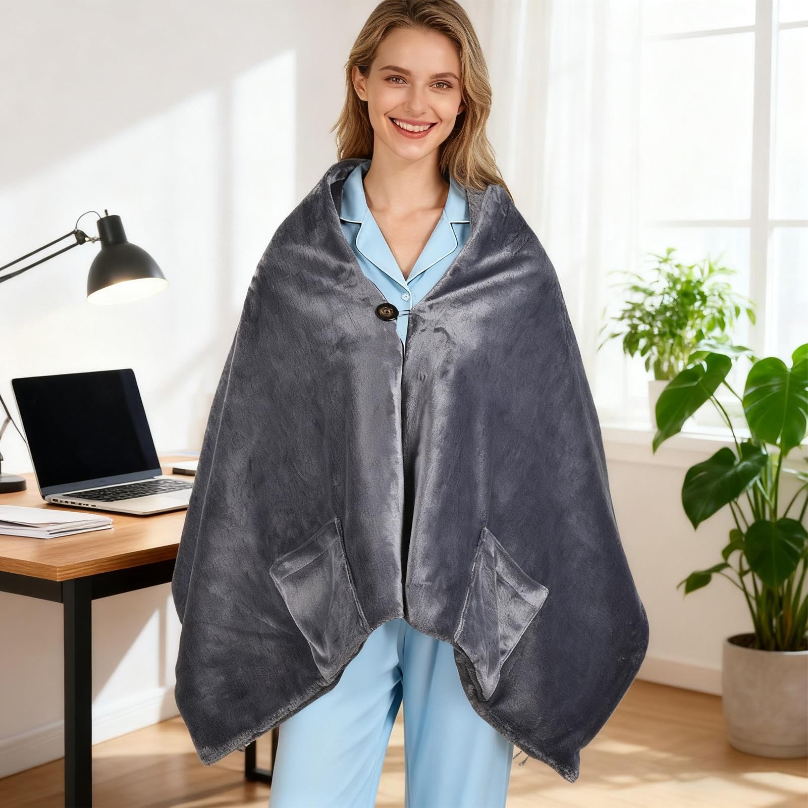 Bufanda manta calefactora, manta eléctrica calefactora con alimentación | USB | con protección contra sobrecalentamiento para dormir, trabajar, leer y descansar en climas fríos