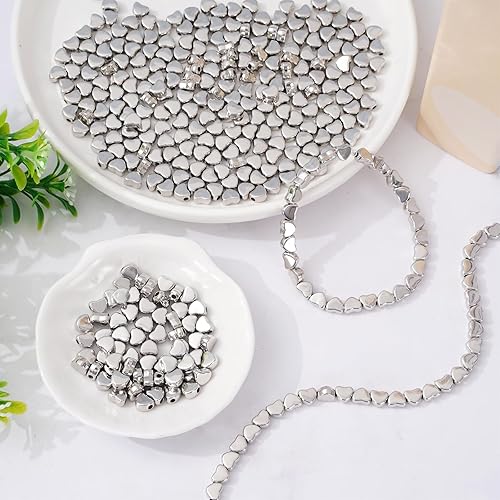 Miniatura 5 de Whaline 600 cuentas de corazón plateadas, cuentas espaciadoras de corazón, cuentas sueltas de corazón, cuentas acrílicas en forma de corazón con