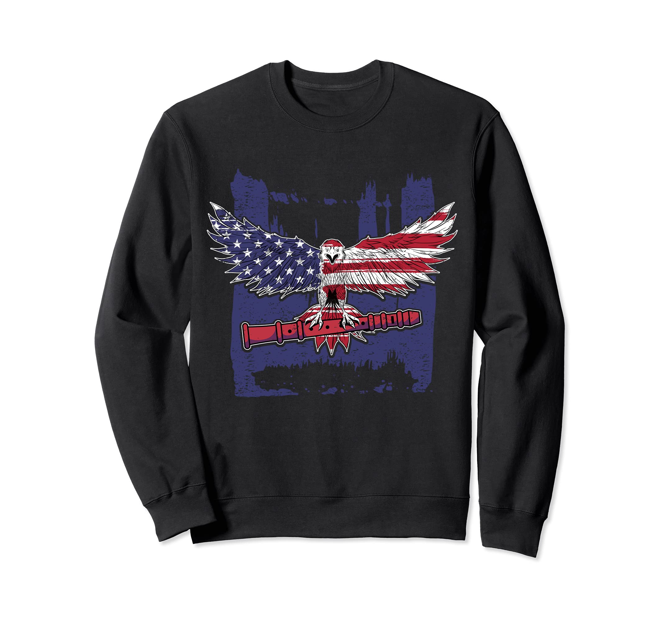 Patriotic Flute Player Flutist I American Eagle USA Sweatshirt, Black