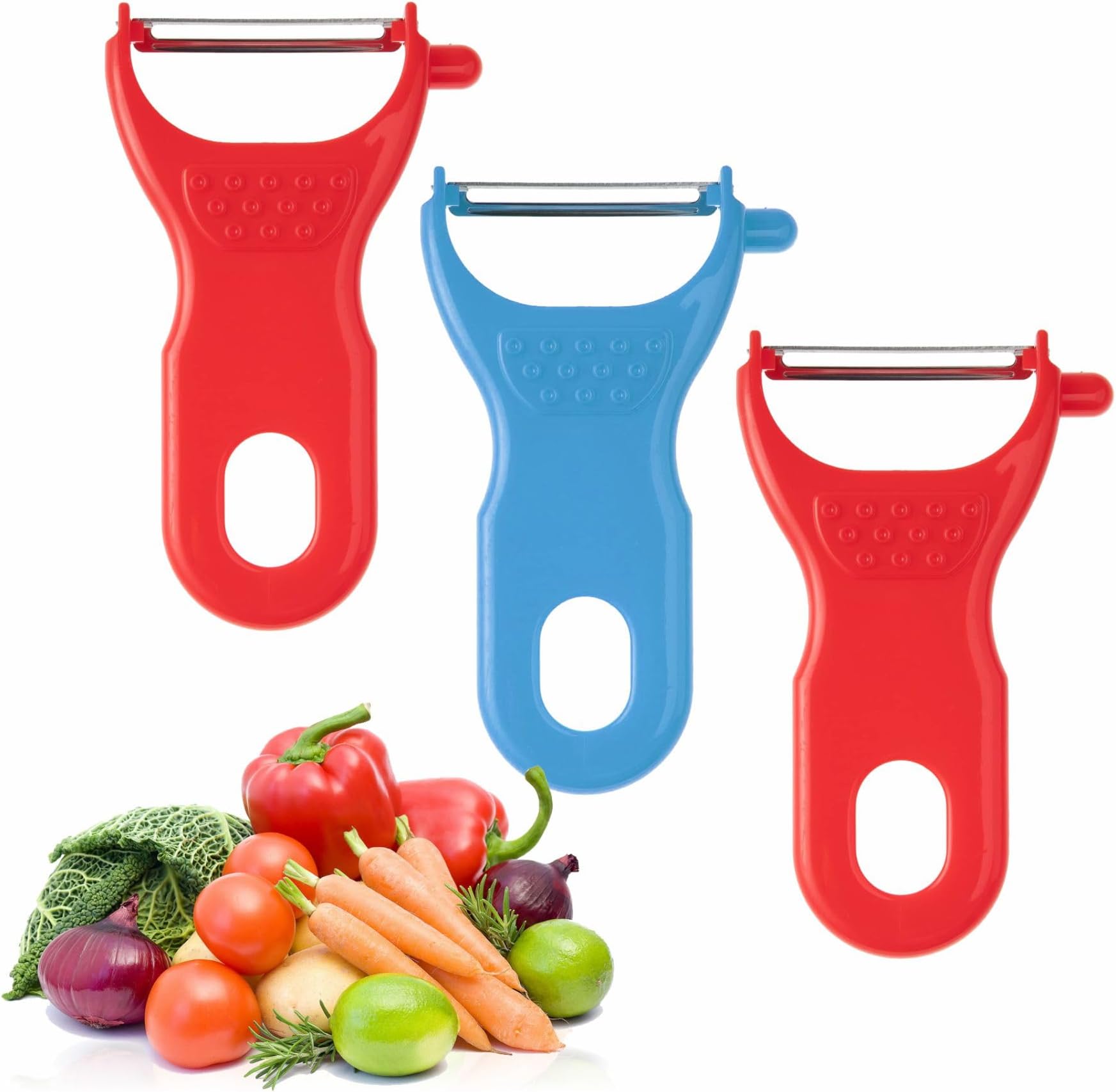 Potato Peeler Plastic Y Shaped Vegetable Fruit Peelers Set for Kitchen Ergonomic Handle Stainless Steel Sharp Peeler Kitchen Accessories Assorted Colors (3Pc)
