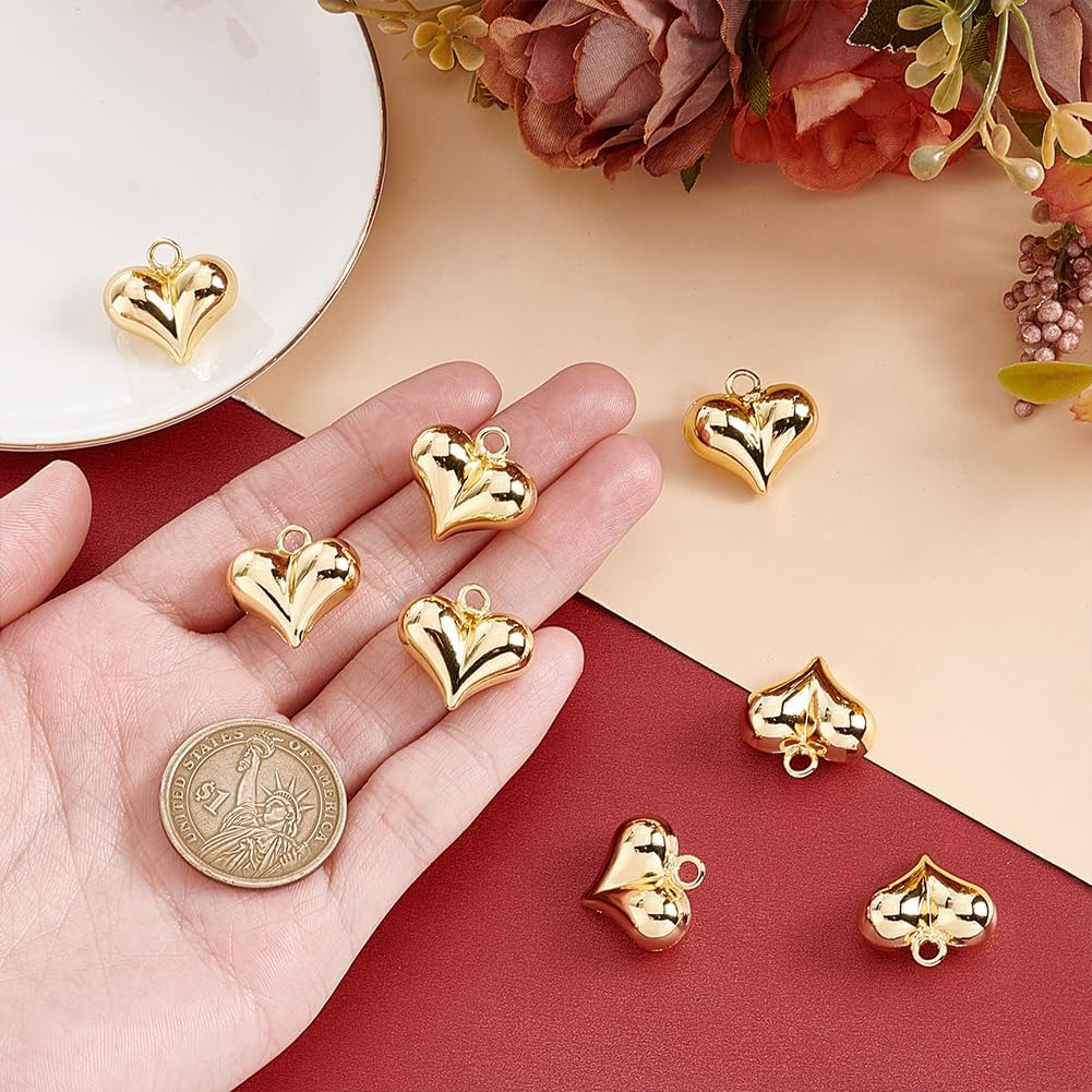 NBEADS 8 Pcs 18K Gold Plated Heart Charms, Brass Jewelry Making DIY Crafts 19mm Puffy Love Shape Pendants with Loop for Necklace Bracelet Keychain Holiday Gifts - Image 3