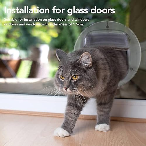 Miniatura 3 de Puerta interior de puerta para gatos, puerta transparente de 4 vías para puertas interiores y exteriores, tiras de cepillo silenciosas, tira