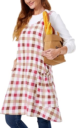 APRONNER Delantales ajustables con espalda cruzada para mujer con bolsillos de algodón y lino para cocinar y hornear