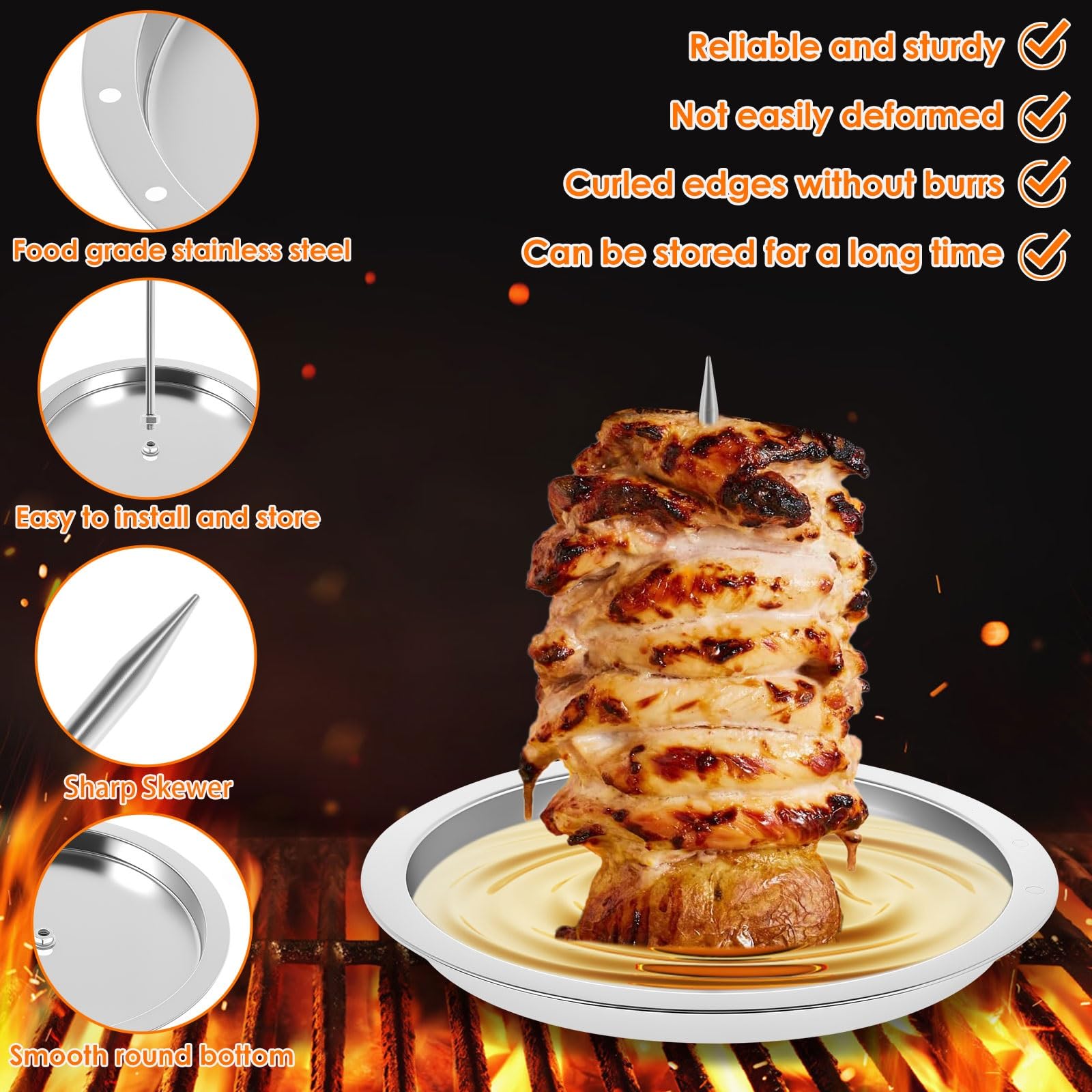 Soporte para brochetas 2 en 1, vertical de acero inoxidable