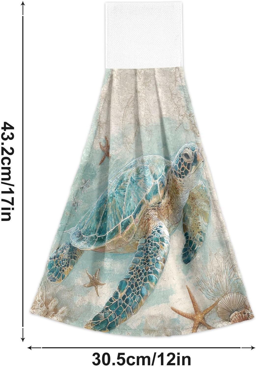 Boccsty Sea Turtle Starfish Fingertip Bath Towels 2 Pcs Tortoise Map Ocean Animal Hanging Hand Bath Towel Tea Bar Towels for Bathroom Farmhouse Tabletop Home Decor - Image 3