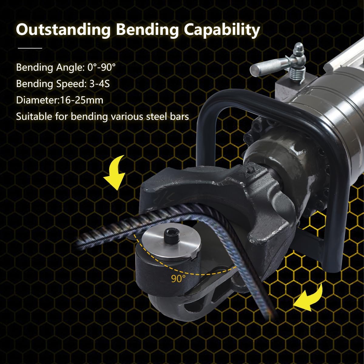 Electric Rebar Bender 1500W Hydraulic Rebar Bending Machine #16-25 mm Rebar to 90° within 3-4s, Enabling easy bending of rebar steel bar,Comes with a storage box.