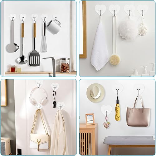 Miniatura 5 de Adove Ganchos adhesivos para colgar, paquete de 24 ganchos de pared resistentes, ganchos para toallas impermeables, ganchos autoadhesivos