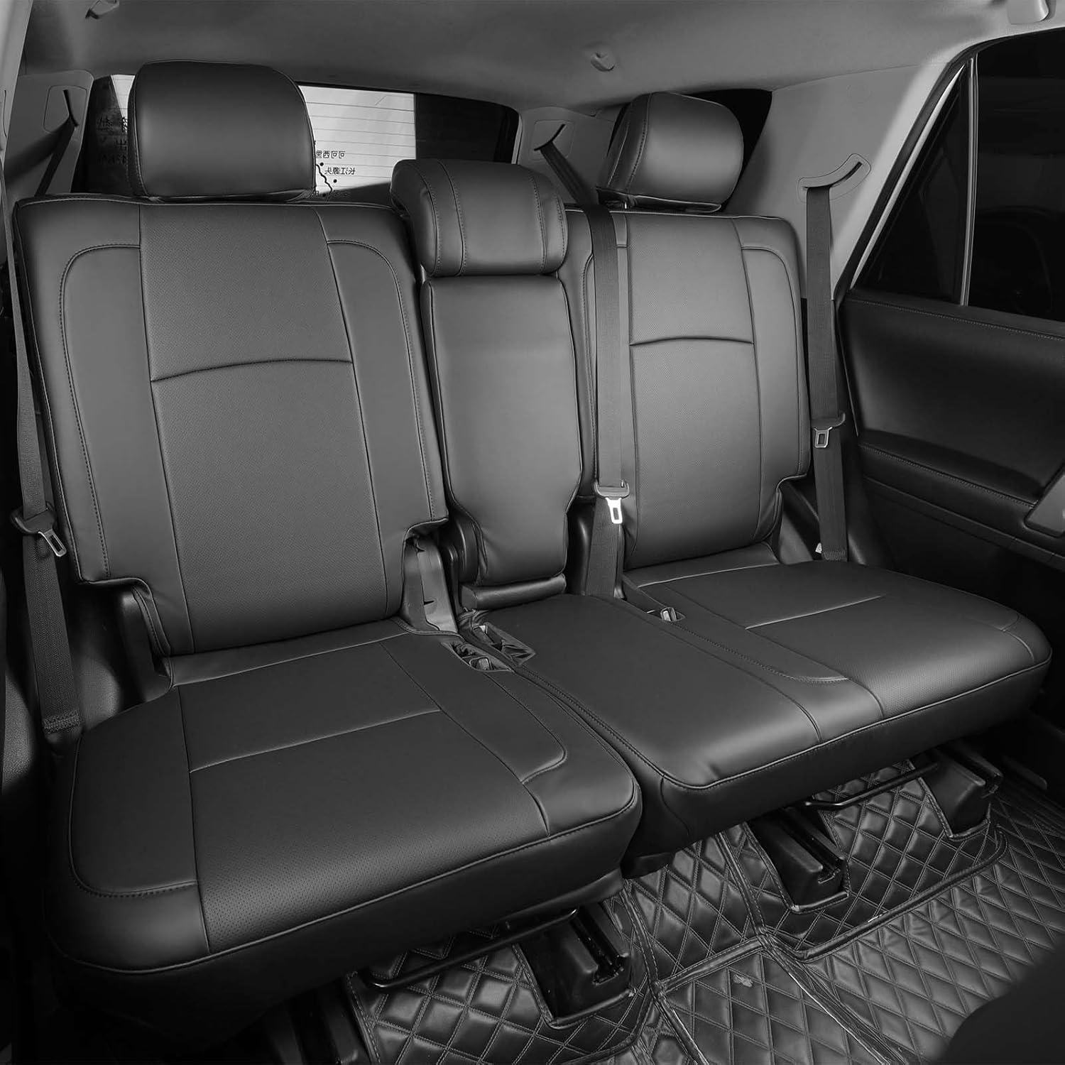 Custom Fit for Toyota 4Runner 2011-2024 2 Rows 5 Seats Models Seat Covers Full Coverage Faux Leather Waterproof and Airbag Compatible(Black)