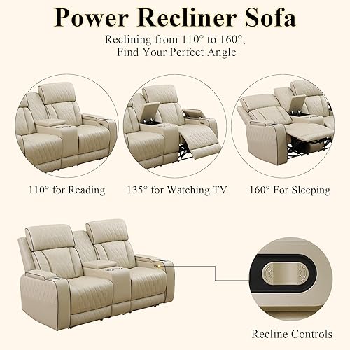 Miniatura 7 de Juego de sofá de sala de estar, con un sofá reclinable eléctrico con iluminación LED y una mesa de centro equipada con portavasos y capacidades de