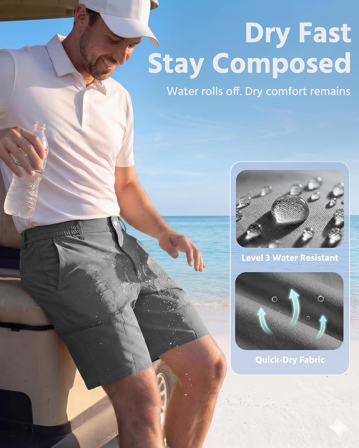 Wulcea Men's Golf Shorts 7" Chino Stretch Fabric Elastic Waist Quick Dry Water Resistant Casual Dress Work with Zipper Pocket