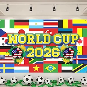 Faixa de fundo para festa da Copa do Mundo 188 x 109 cm – Decoração da Copa do Mundo de 2026 para artigos de festa com tema de futebol, fundo de foto de futebol para a Copa do Mundo de 2026