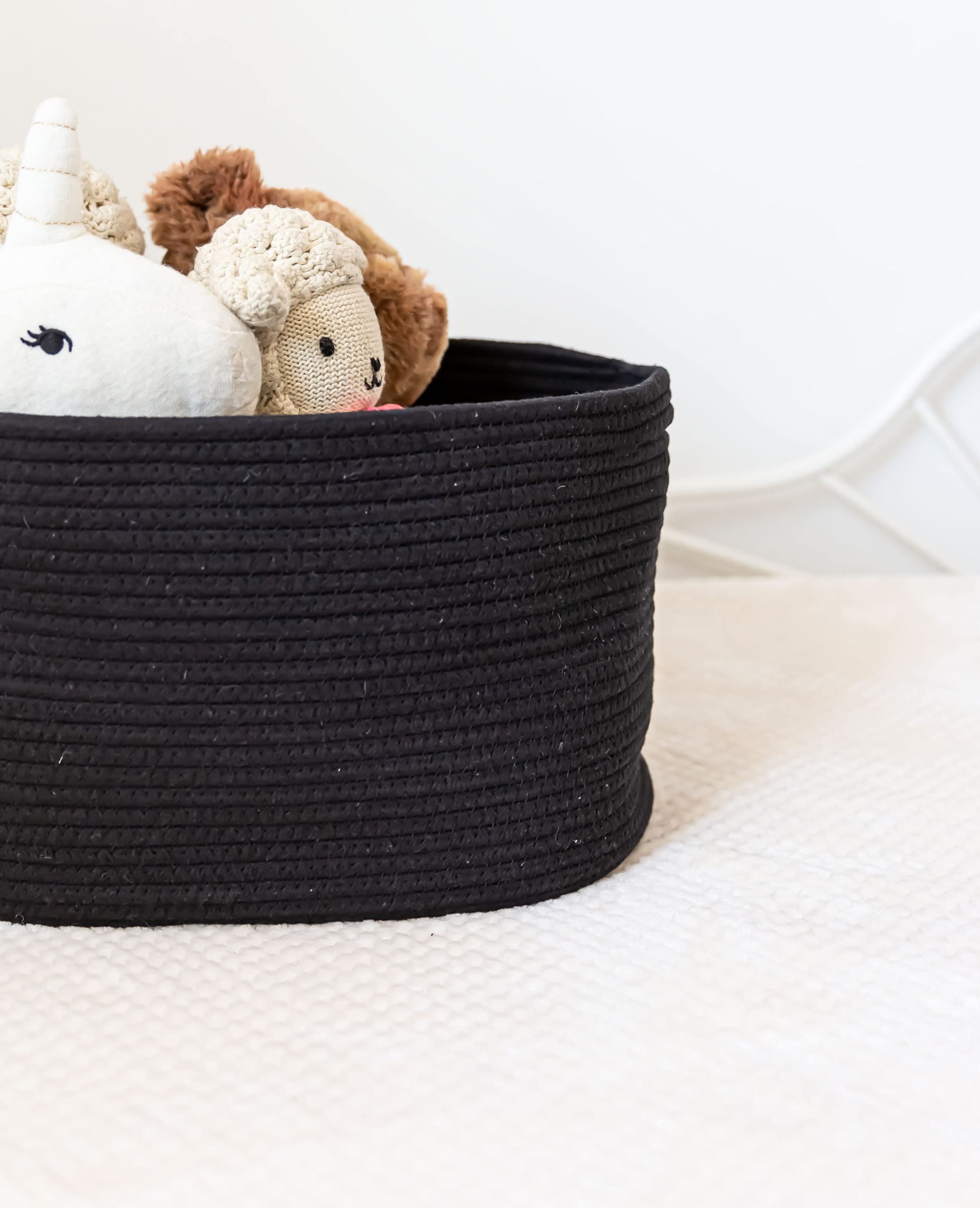 OrganiHaus Black Baskets for Organizing 3-Pack Storage Baskets | Decorative Woven Cotton Rope Towel Baskets for Bathroom And Shelves