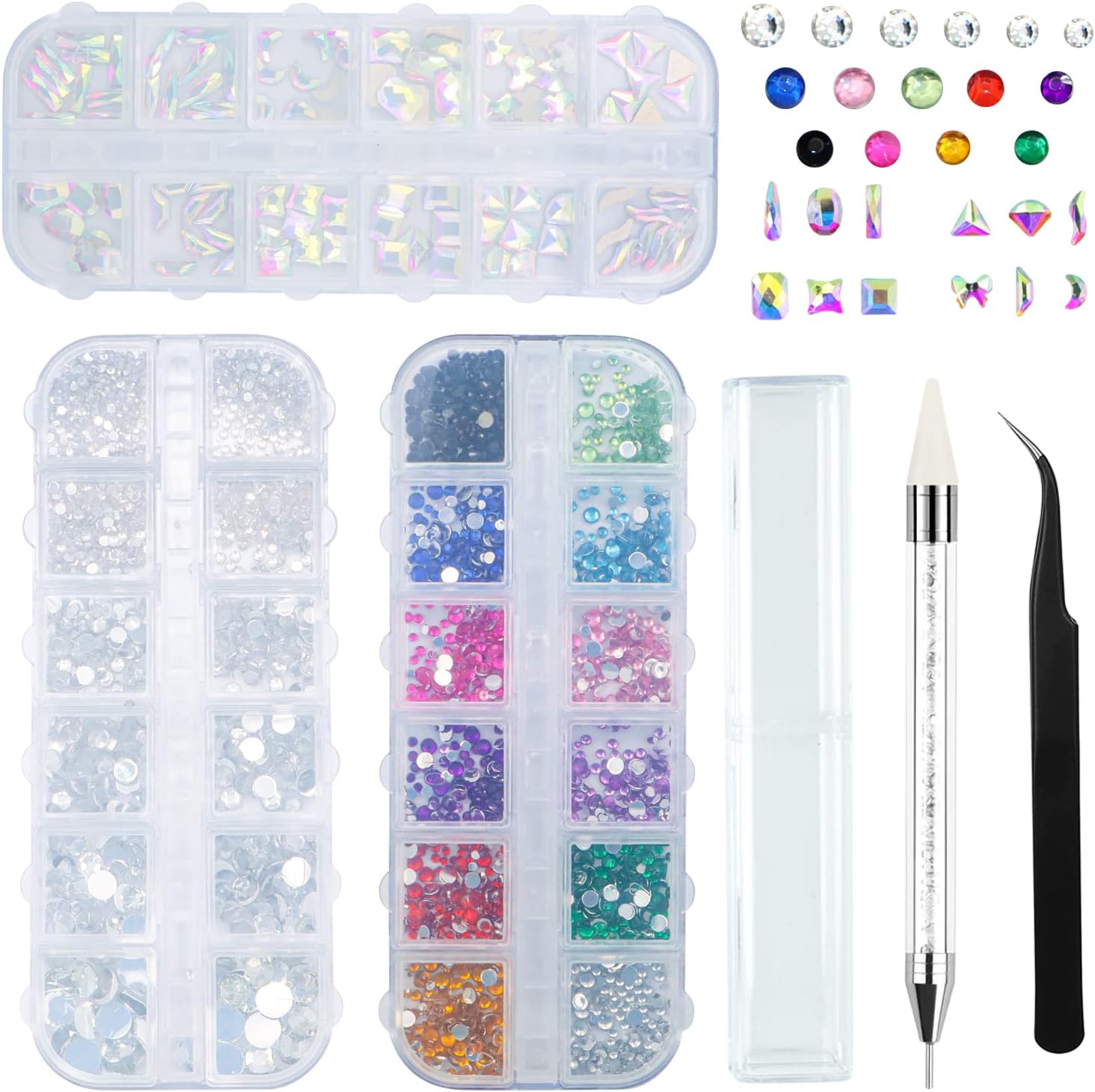 Set Di 1440 Strass In Cristallo Per Nail Art - 6 Misure Con Pinzette - Foto 2