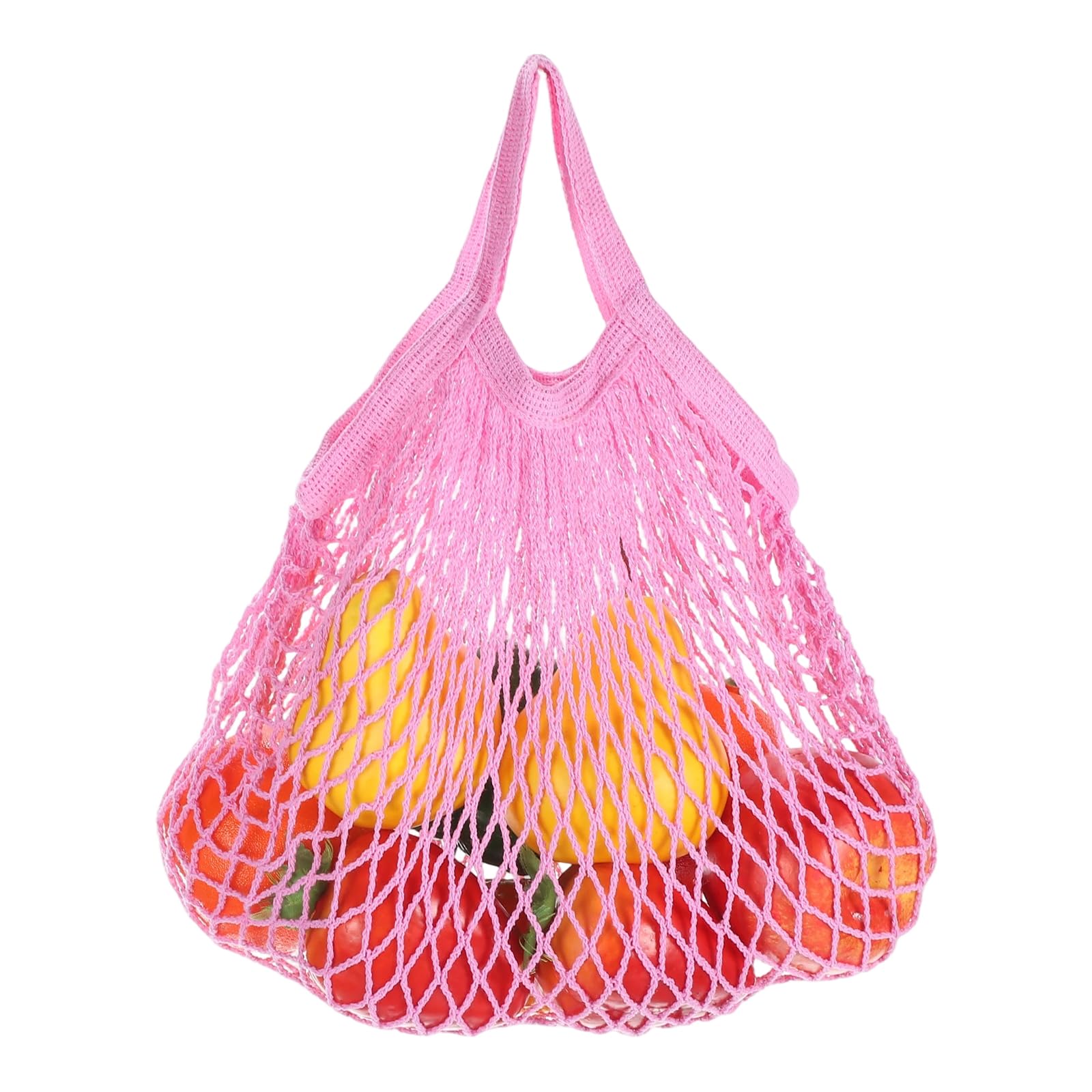 sourcing map Reusable Mesh Produce Storage Bags Washable Net Portable Fruit and Vegetable Bag Cotton String with Short Handle for Grocery Shopping Storage Fruit Vegetable, Pink