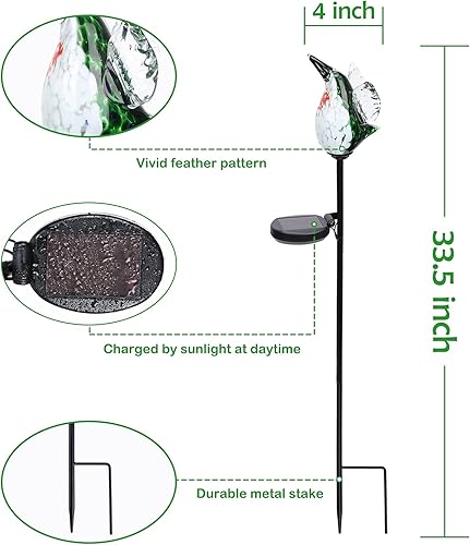 Miniatura 2 de Afirst Luces solares de colibrí para jardín, luces decorativas de vidrio soplado a mano, luces decorativas para caminos de jardín, impermeables,