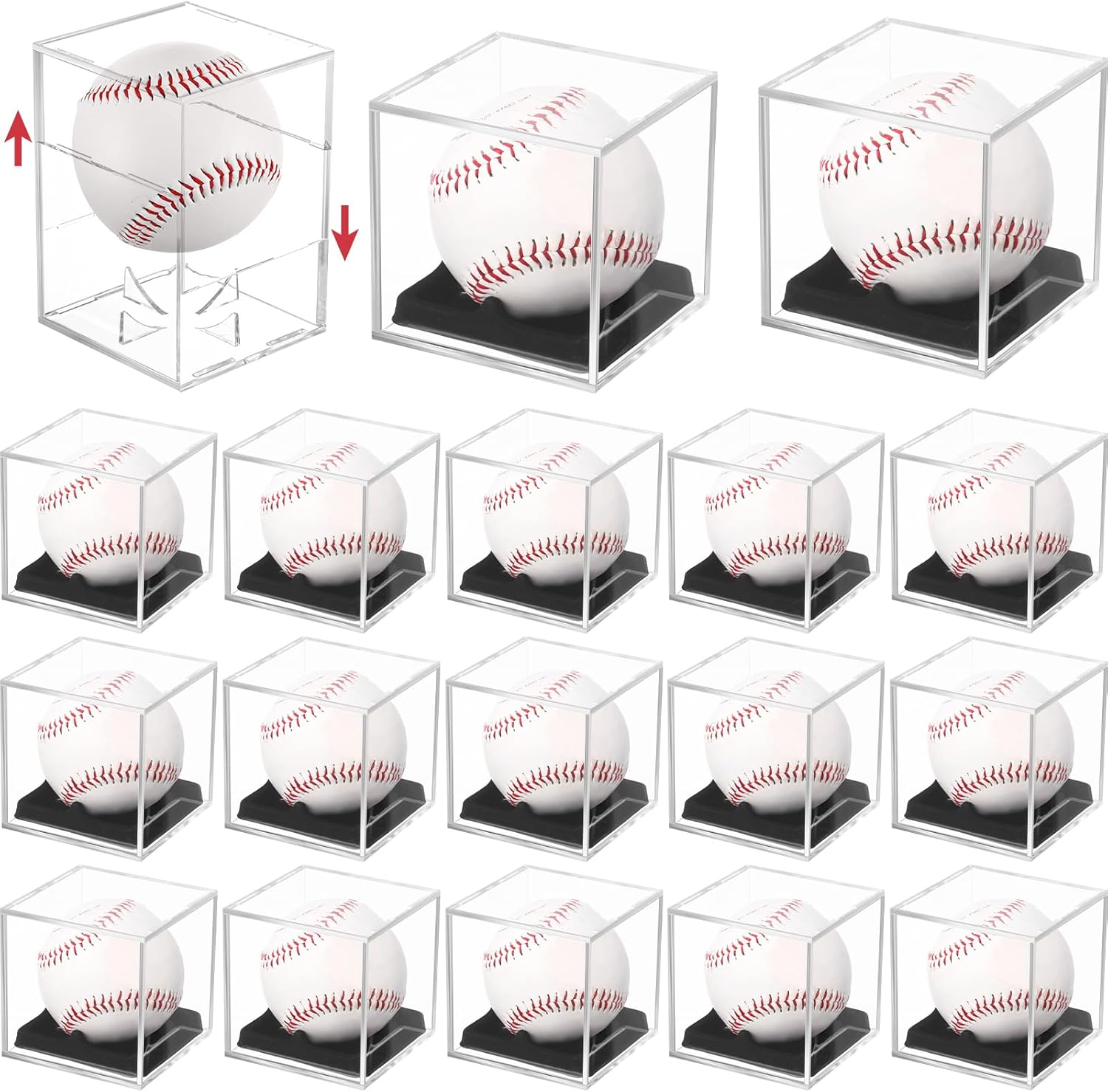 Kigley 18 Pack Baseball Display Cases Bulk, UV Protected Acrylic Boxes, Clear Baseball Box Display Case for Official Size Memorabilia Cases
