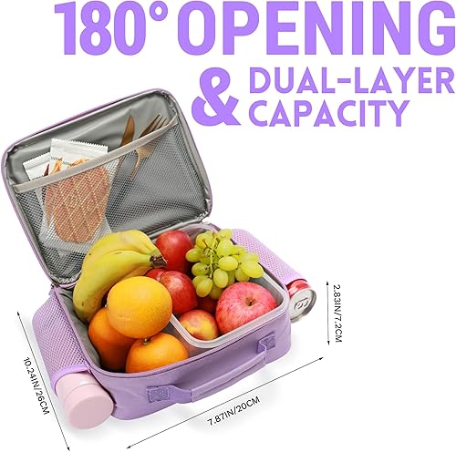Miniatura 3 de Lonchera térmica para niños, bonita lonchera reutilizable para la escuela, picnic, regalos de cumpleaños para niñas (morado)