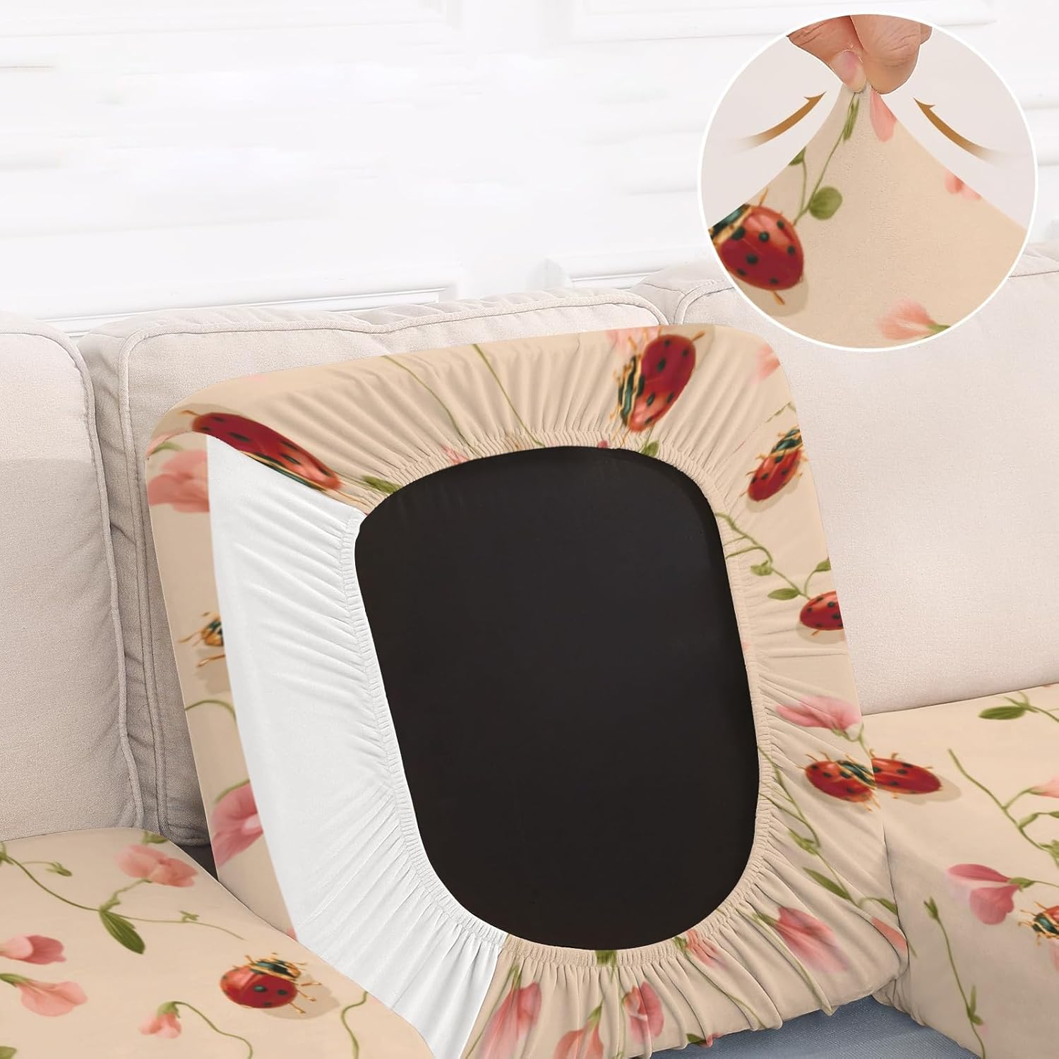 Ladybug and Bloom Loveseat Covers Couch Covers for 2 Cushion Couch, 2-Piece Stretch Sofa Slipcovers Anti-Slip Washable Furniture Protectors for Dogs Pets