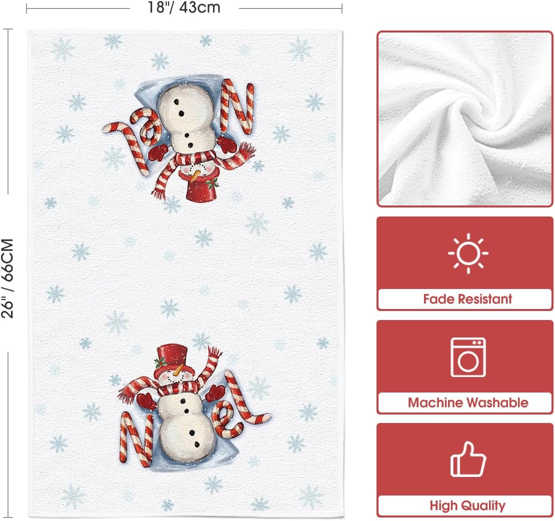 Artoid Mode Snowman Merry Christmas Kitchen Towels Dish Towels, 18x26 Inch Farmhouse Holiday Joy Snowflake Winter Decoration Cleaning Set of 4 - Image 6