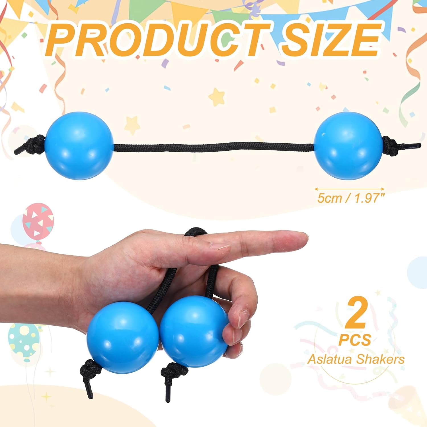 MECCANIXITY 2Pcs Aslatua Shakers, Traditional Kashaka Shaker Instrument African Asalato Rhythmic Ball Hand Percussion for Adults Beginners Parties Performances, Blue