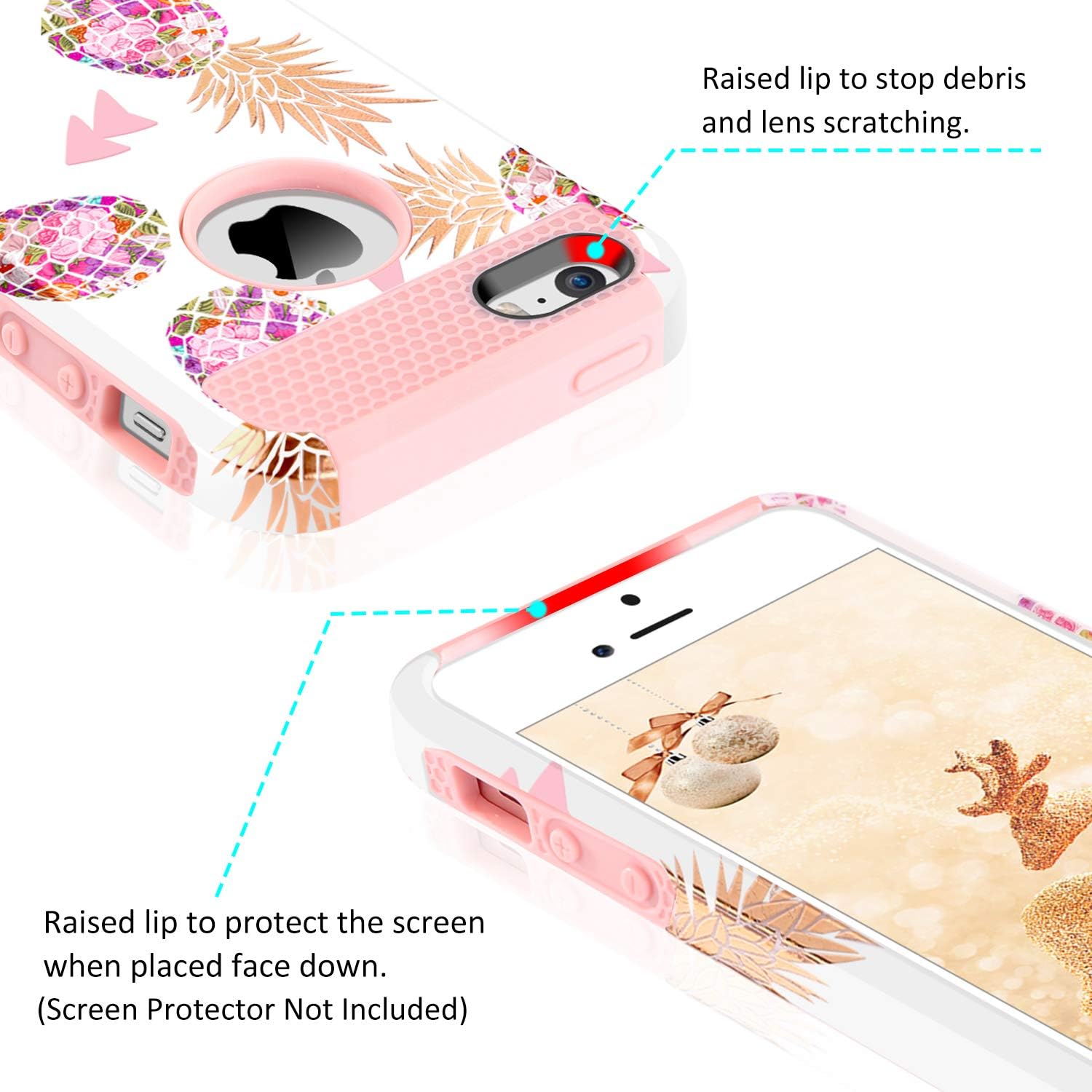 iPhone 5S Case,iPhone SE Case,iPhone 5 Case,BENTOBEN Pineapple Design Slim 2 in 1 Hybrid Hard PC Cover Soft TPU Bumper Anti-Scratch Shockproof Protective Phone Case for Apple iPhone SE 5S 5,Rose Gold