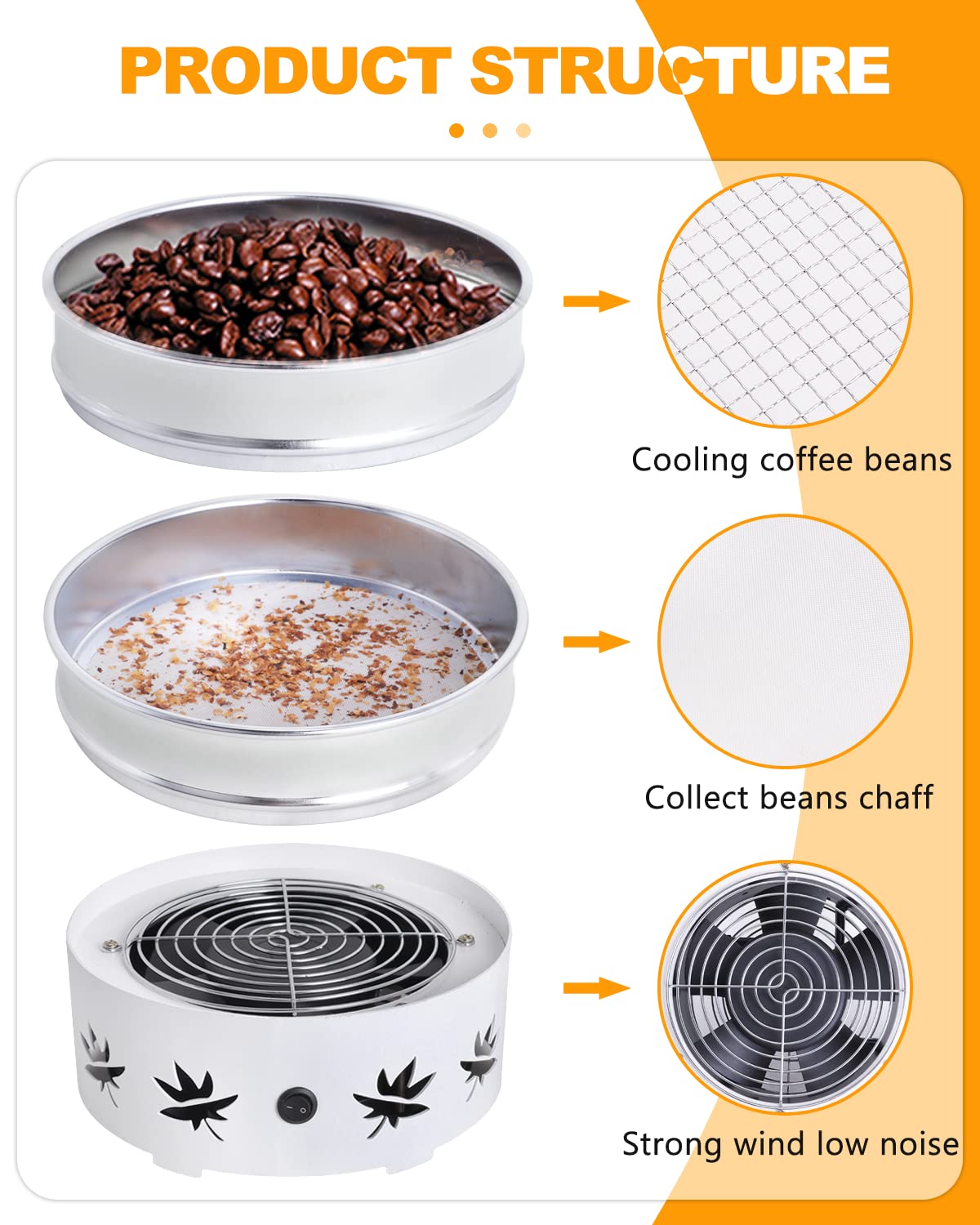 YUCHENGTECH Refroidisseur de Grains de café 500g Refroidisseur de torréfaction de Grains de café électrique Refroidisseur de Grains de café à la Maison avec Filtre à Double Couche 220V