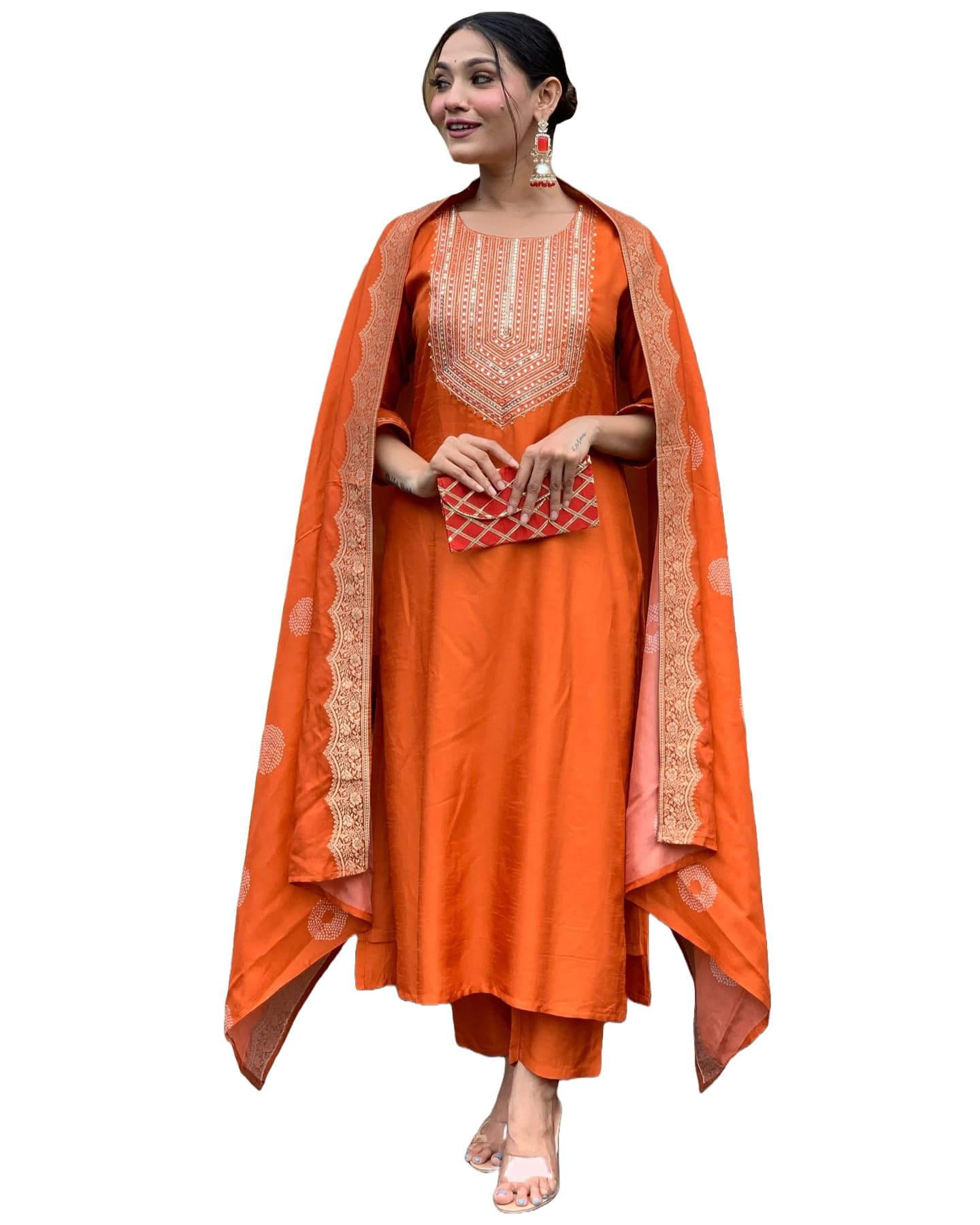 gosriki Women's Rayon Viscose Straight Embroidered Kurta with Pant & Dupatta-picture-31