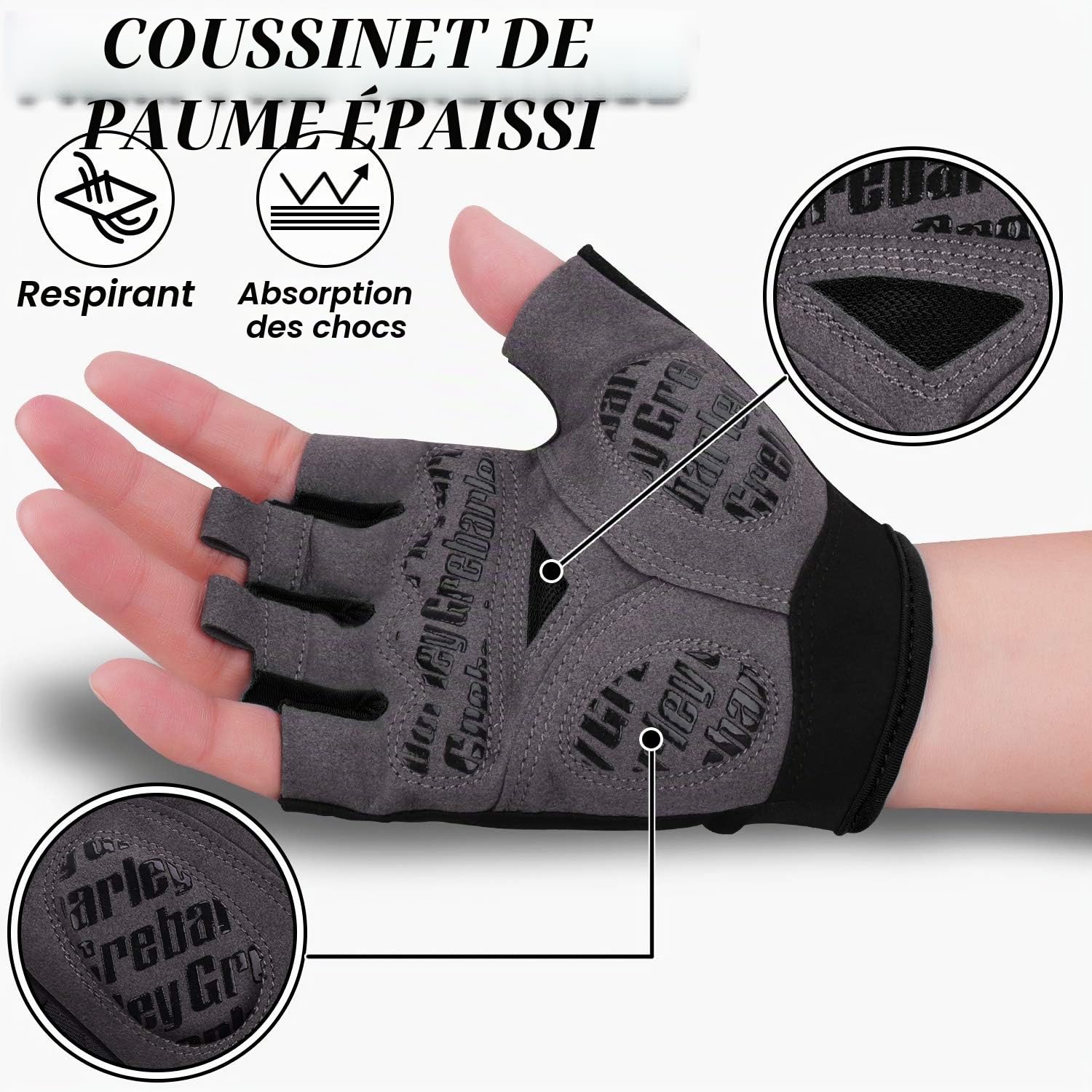 Grebarley Gants de Cyclisme Demi-Doigts Antidérapants Absorbant Chocs Respirants VTT