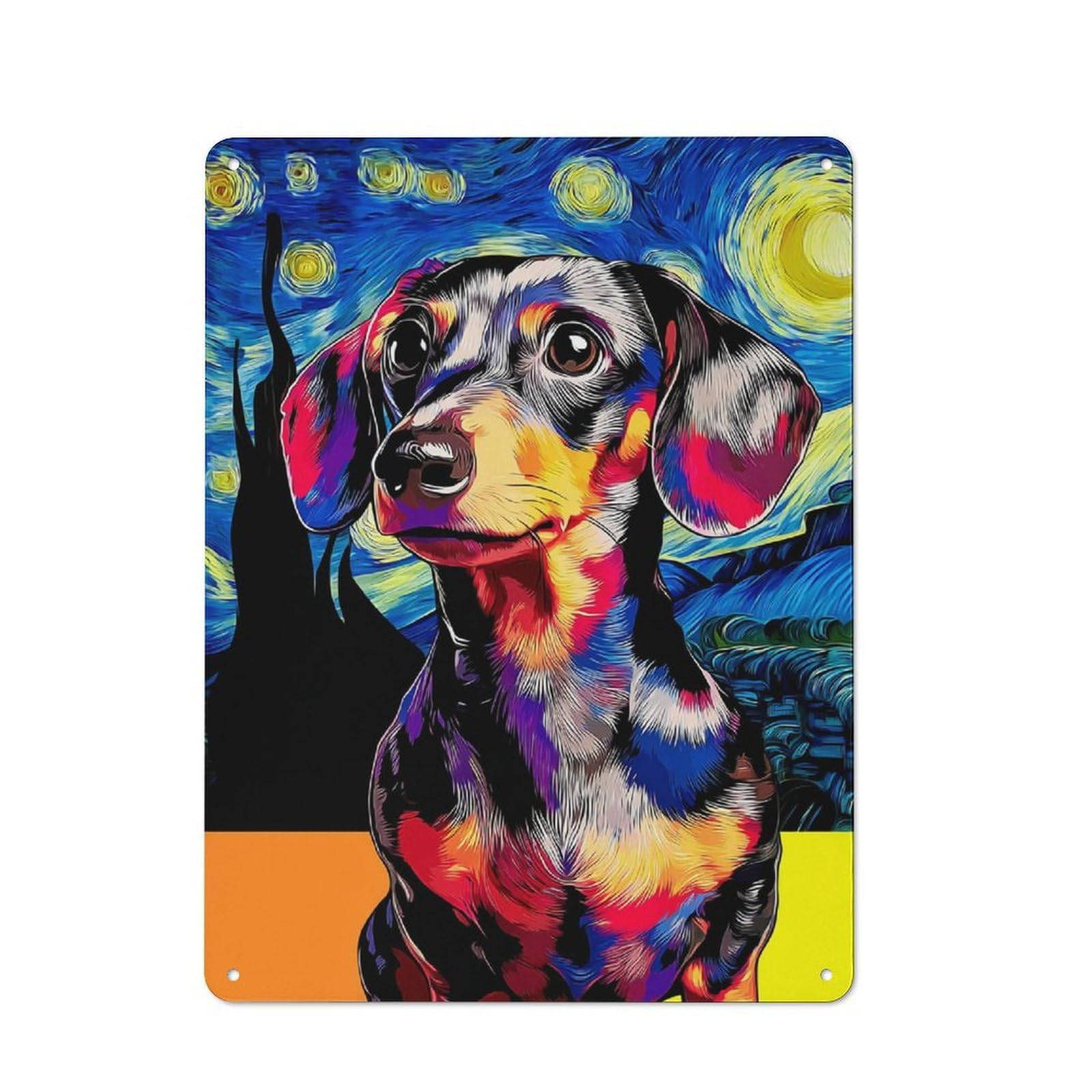 Junmoney Starry Night Dachshund Vibrant Artwork -1 Tin Sign 40X30cm With For Living Room Wall, Rustic Decor, For Living Room Decor Lovers