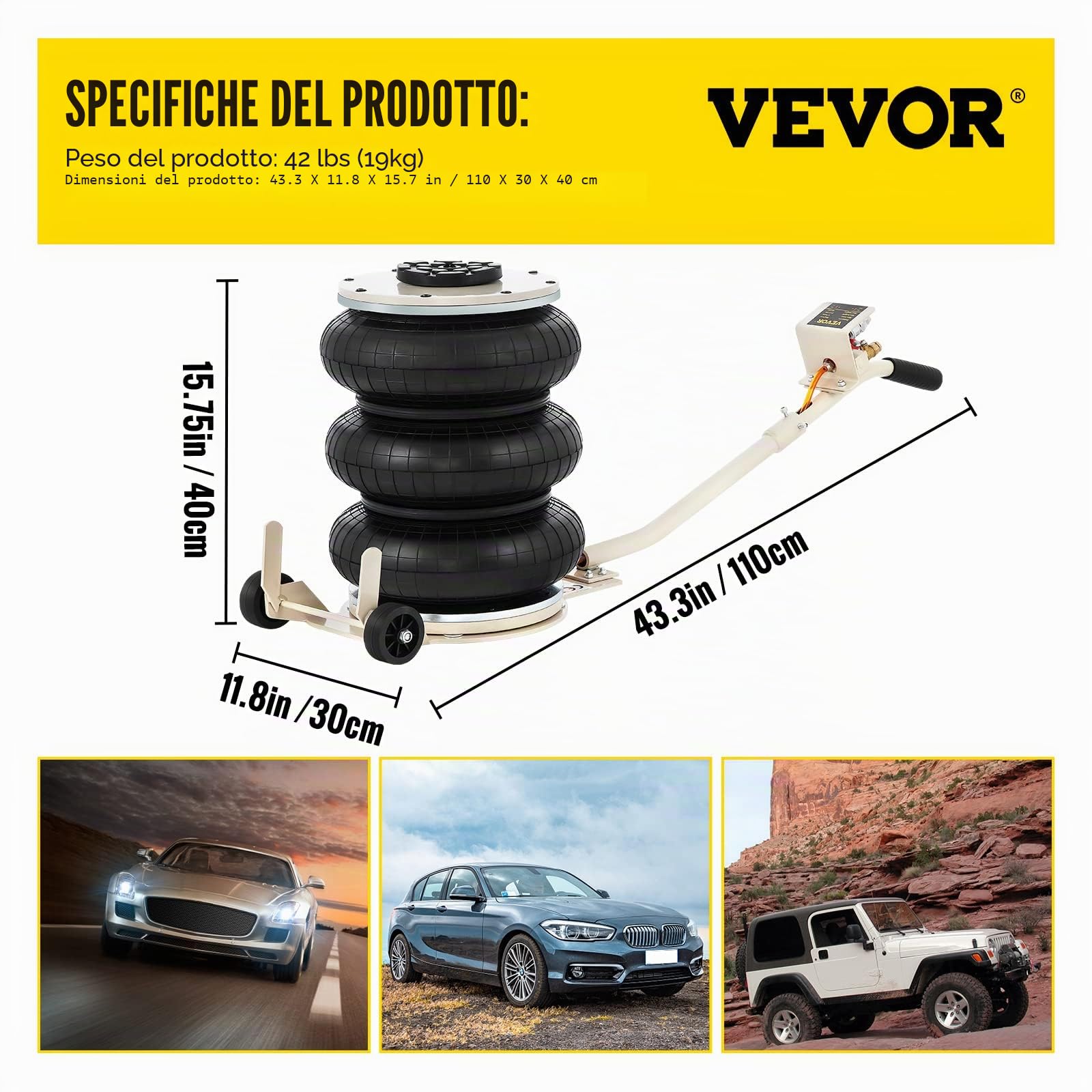 VEVOR 5T Cric Pneumatico ad Aria Cric Martinetto Pneumatico in Acciaio Air Jack Veloce per Sollevare L'auto