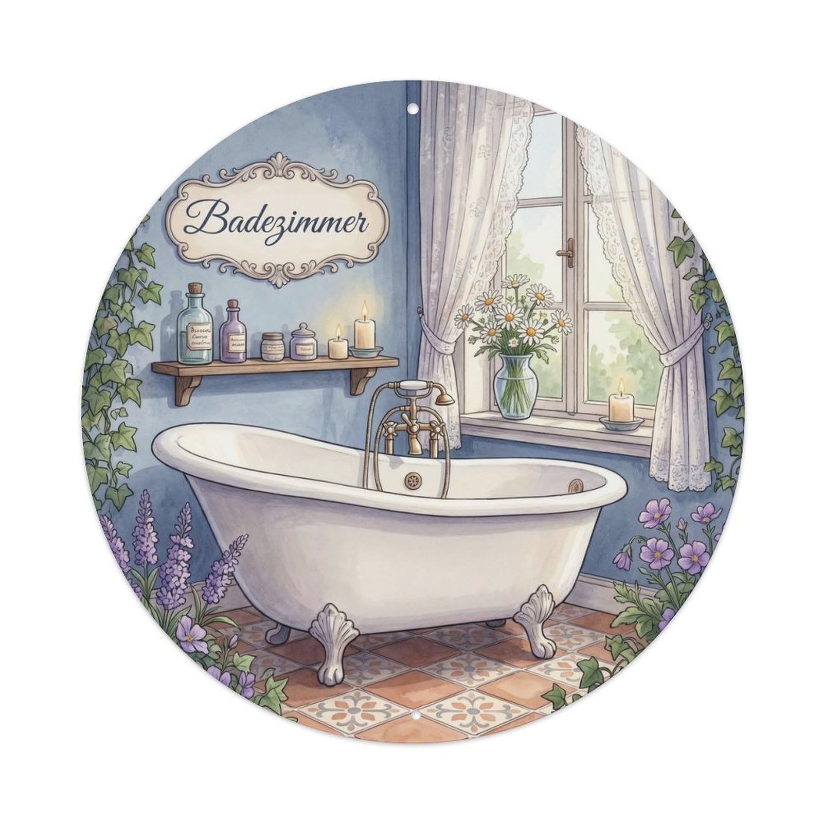 Badezimmer Daisy Garden Bathroom Decor Vintage Metal Tin Sign Plaque Wall Decor for Cafe, Club, Garden Round Metal Poster 8x8Inch
