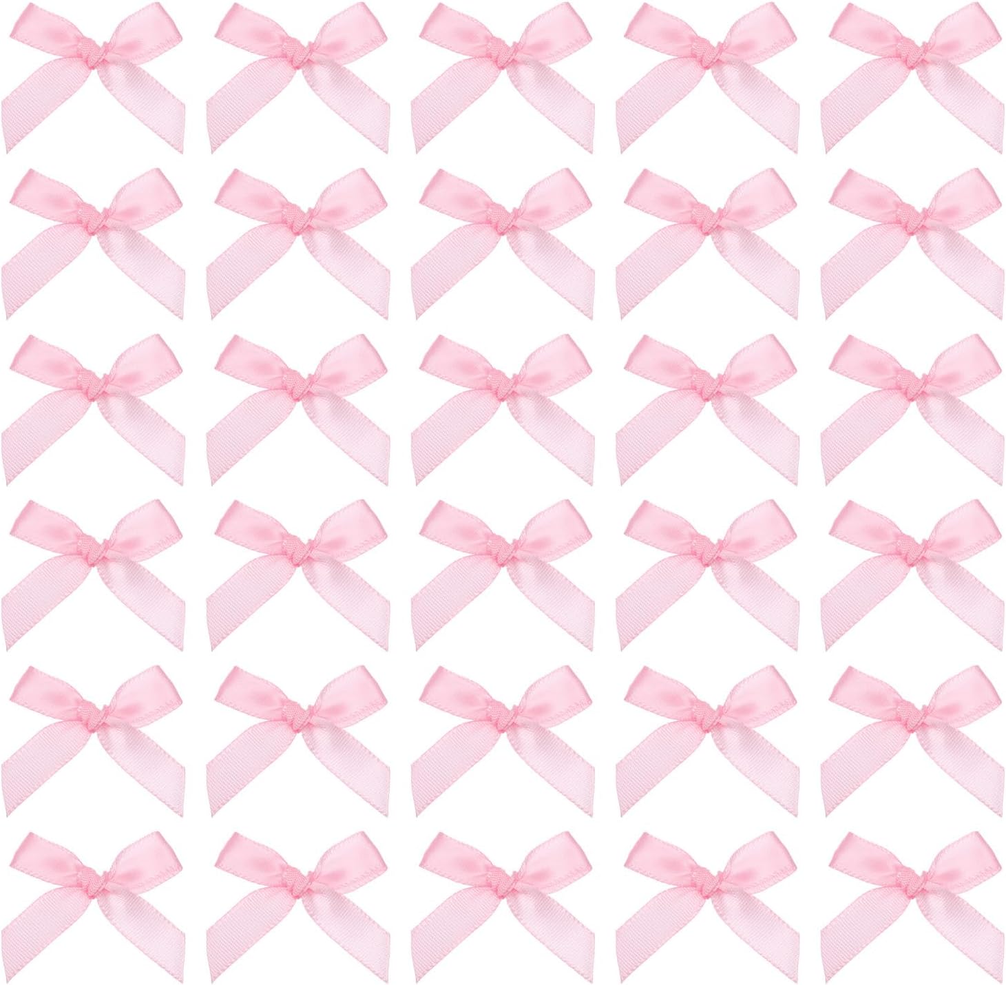 MECCANIXITY 50Pcs Mini Ribbon Bow 1.8 inch Mini Fabric Satin Ribbon Flower Bows for Craft DIY Sewing Wedding Birthday Party Pink