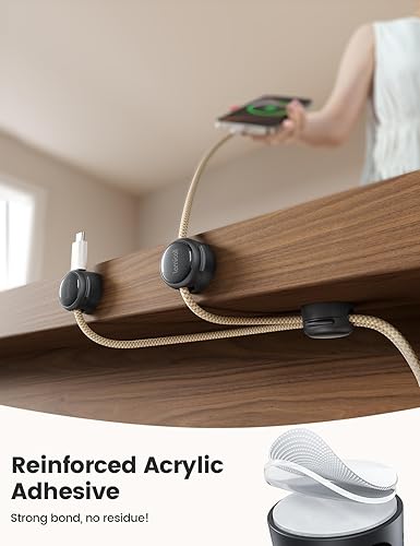 Miniatura 3 de Lamicall - Paquete de 12 clips magnéticos para cables, organizador de cables de escritorio transparente para cable de carga de teléfono, soporte de