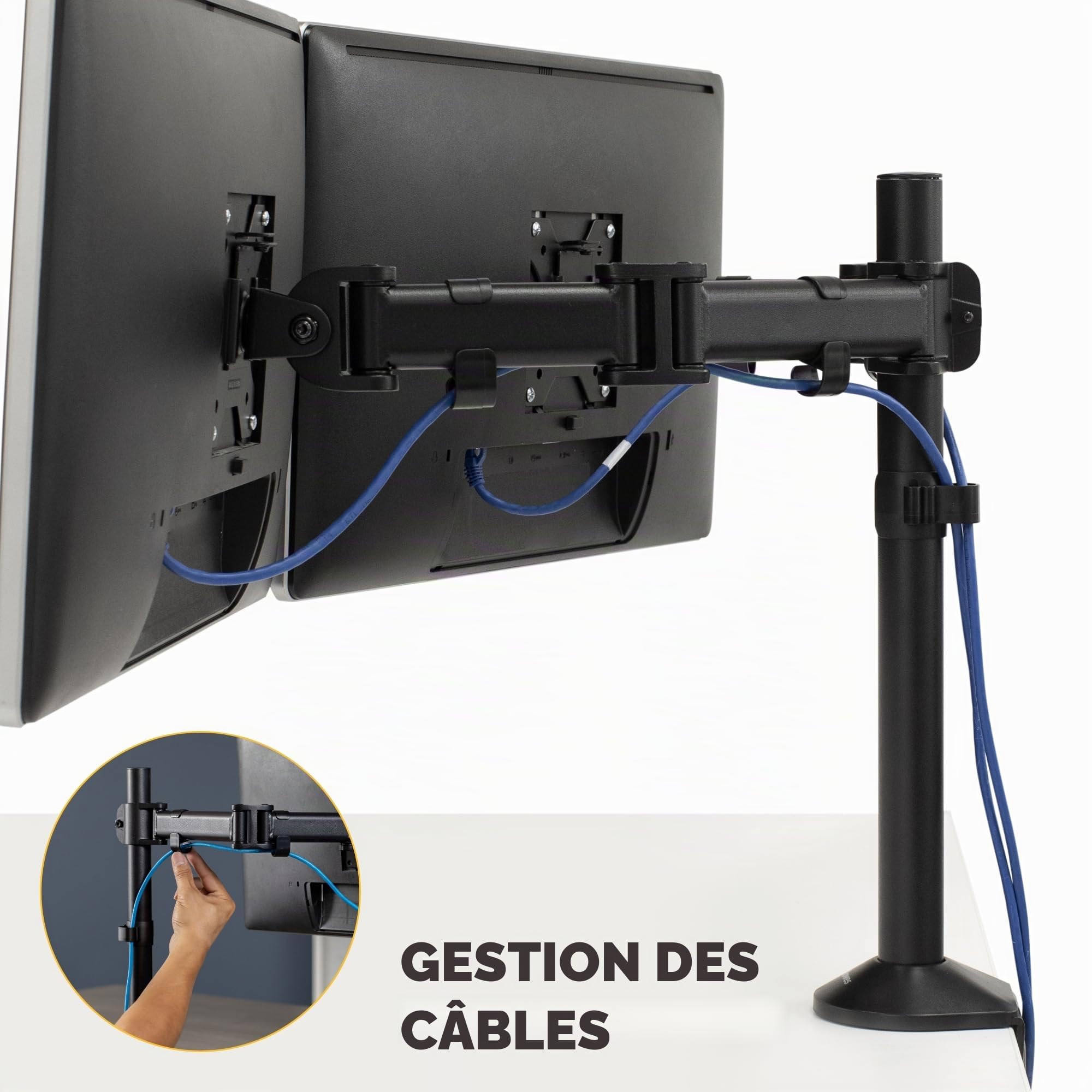 Fellowes Bras Porte Écran Reflex Double pour 2 Écrans Jusqu'à 27" Hauteur Et Profondeur Ajustables Norme VESA
