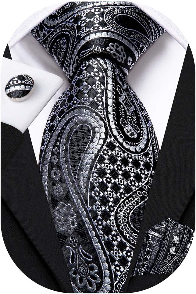 Hi-Tie Silk Paisley Necktie and Pocket Square Cufflinks Set