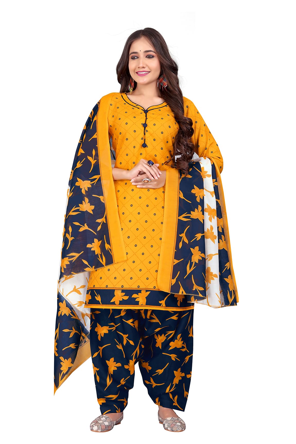 rajnandini women Mustard Cotton Printed Readymade Patiala Salwar Suit-picture-50