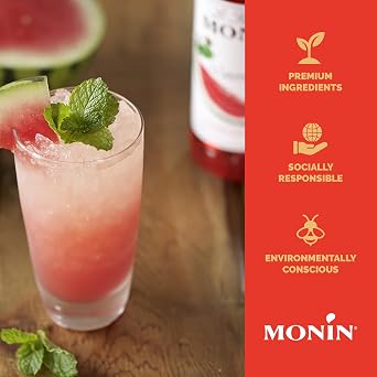 Monin Watermelon Syrup for Drinks - 750 ml / 25.4 fl oz | Watermelon Syrup Flavoring for Cocktails, Mocktails, Lemonade, Iced Teas, Sodas, More, Gluten Free, Non-GMO