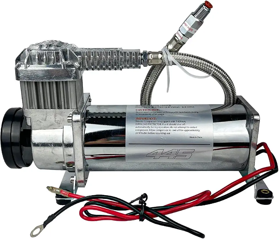 Compressor de Suspensão a Ar 445 12V 200 PSI 23A Alta Vazão 2.3 CFM Cromado PCI Eletroparts para Sistemas Pneumáticos Automotivos