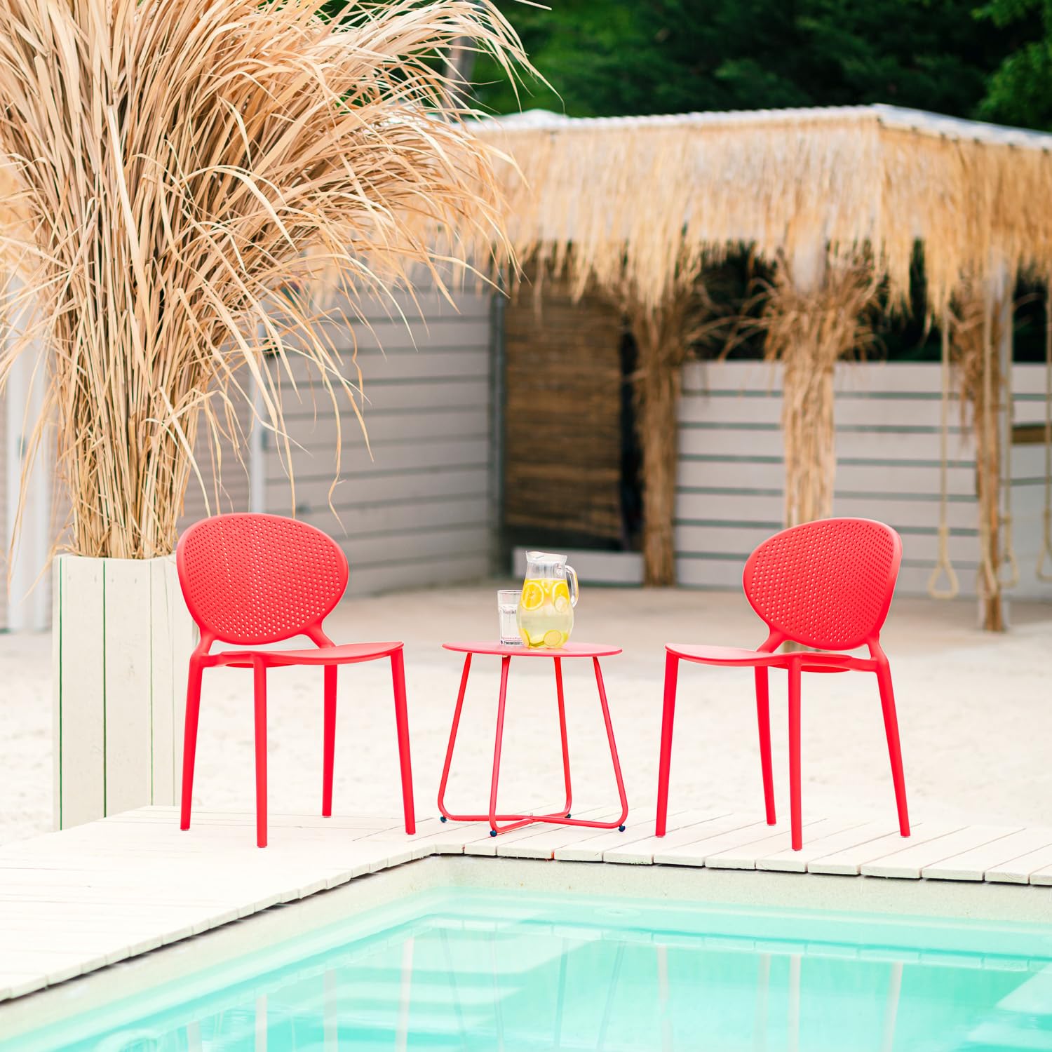 Homestyle4u 2469 Lot de 4 chaises de jardin empilables en plastique résistant aux intempéries Rouge