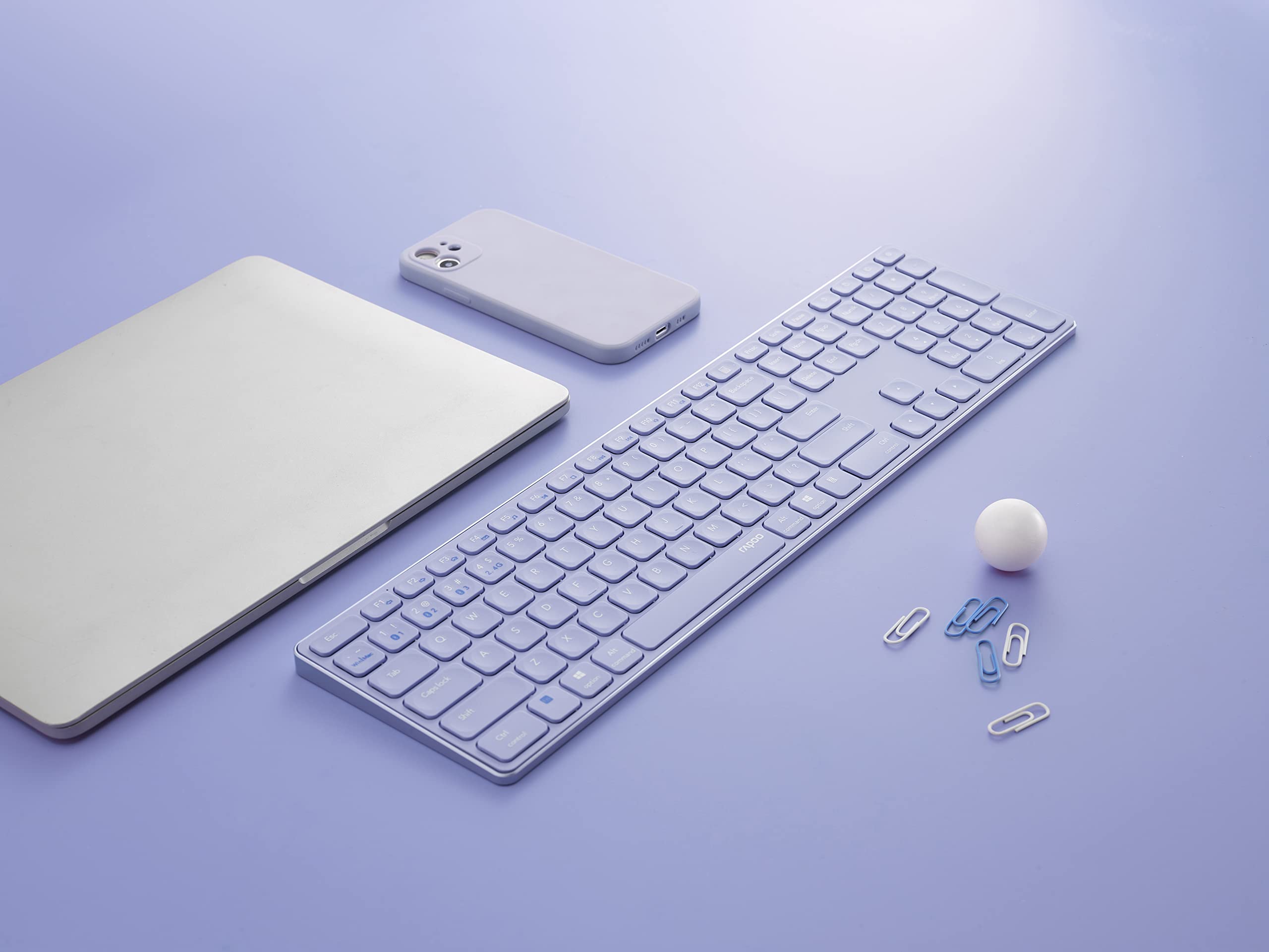 Rapoo E9800M Kabellose Tastatur – Bluetooth & 2,4 GHz, Multi-Mode Für 4 Geräte, Wiederaufladbar, Aluminiumgehäuse, Ziffernblock, Rosa, Inkl. Ladekabel