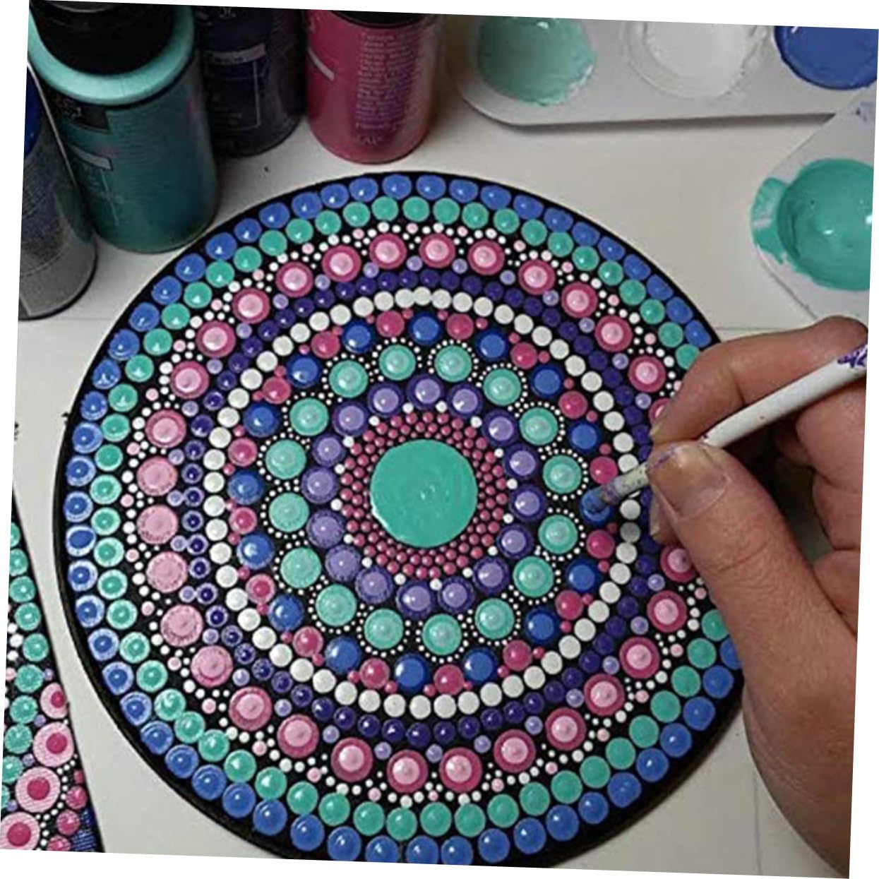 STOBOK 5 Sätze Zeichenkarton Kreisförmig Saugnapfantenne Mandala-punktierwerkzeug Mandala-zeichenblöcke Runden Mesh-trommelfelle Runde Malblöcke Kleine Maltafeln Papier Black 8 Stück * 5