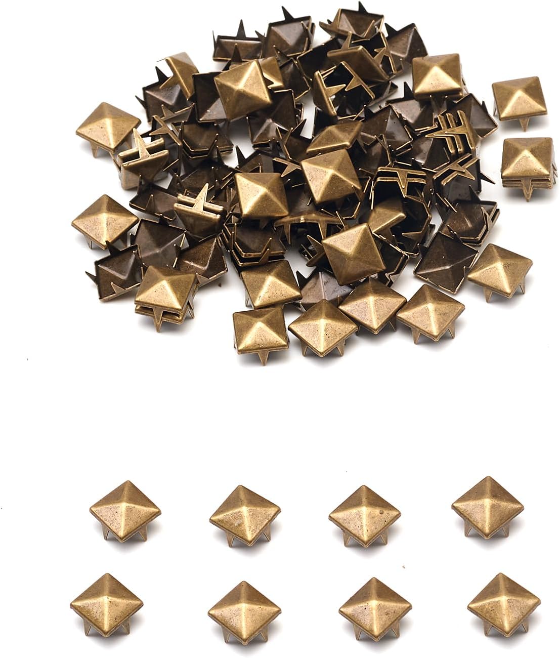 100pcs Antique Bronze Pyramid Studs for Clothing, Metal Studs and Spikes Kit for Punk Rock Clothing, Bags, Leather Crafts