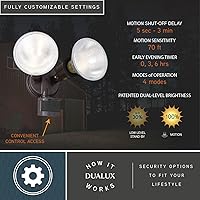 Vista 5 de VAXCEL Luz de inundación de seguridad para exteriores del atardecer al amanecer con sensor de movimiento de bronce, 2 cabezales de luz ajustables, 4