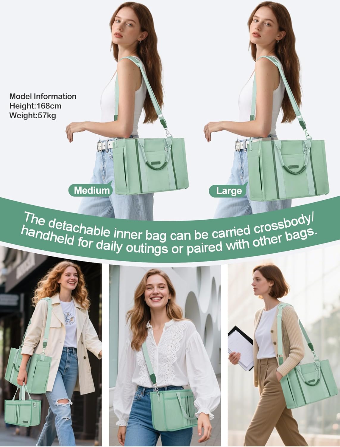 BESBESME Women’s Canvas Tote Bag with Zipper and Compartments – Multi-Pocket Laptop Work Crossbody Shoulder Tote Purse - Image 5