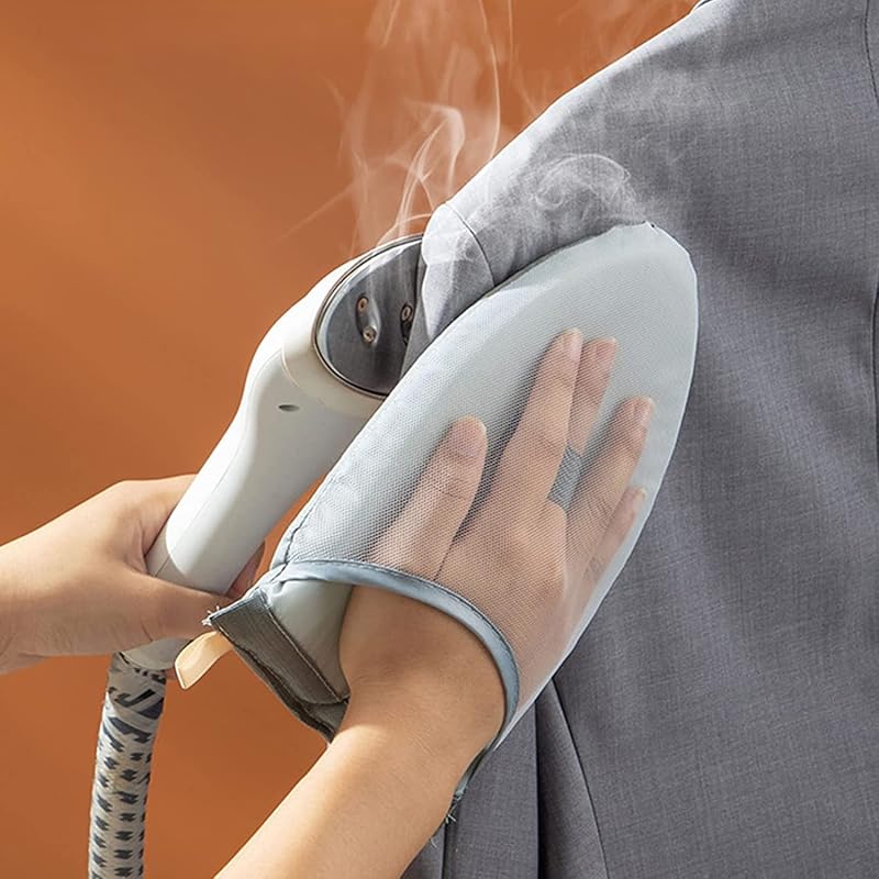 Nnewvante Garment Steamer Ironing Glove, Waterproof Anti Steam Mitt with Finger Loop, Complete Care Protective Garment Steaming Mitt, Heat Resistant Gloves for Clothes Steamers (Large) (Grey)