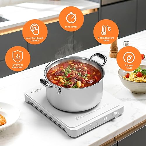 Miniatura 2 de Placa de inducción portátil, quemador de encimera Placa caliente de 1500 W con sensor táctil, cocina de inducción eléctrica con ajuste de 9 niveles,