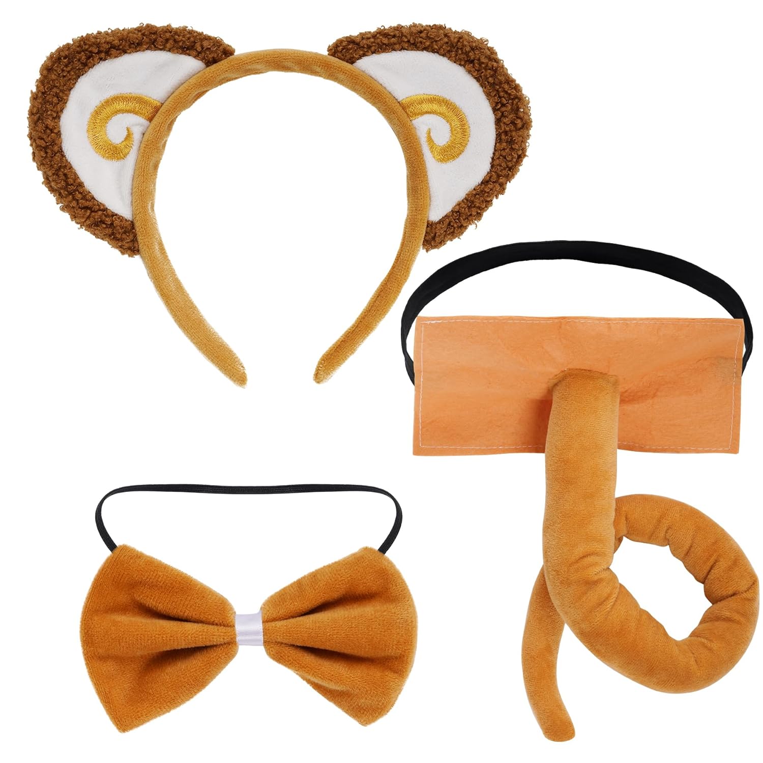 obmwang 3 Pieces Monkey Costume Set Monkey Ears Headband Bowtie and Tail Fancy Animal Cosplay Accessories for Halloween Dress Up Party - Image 6