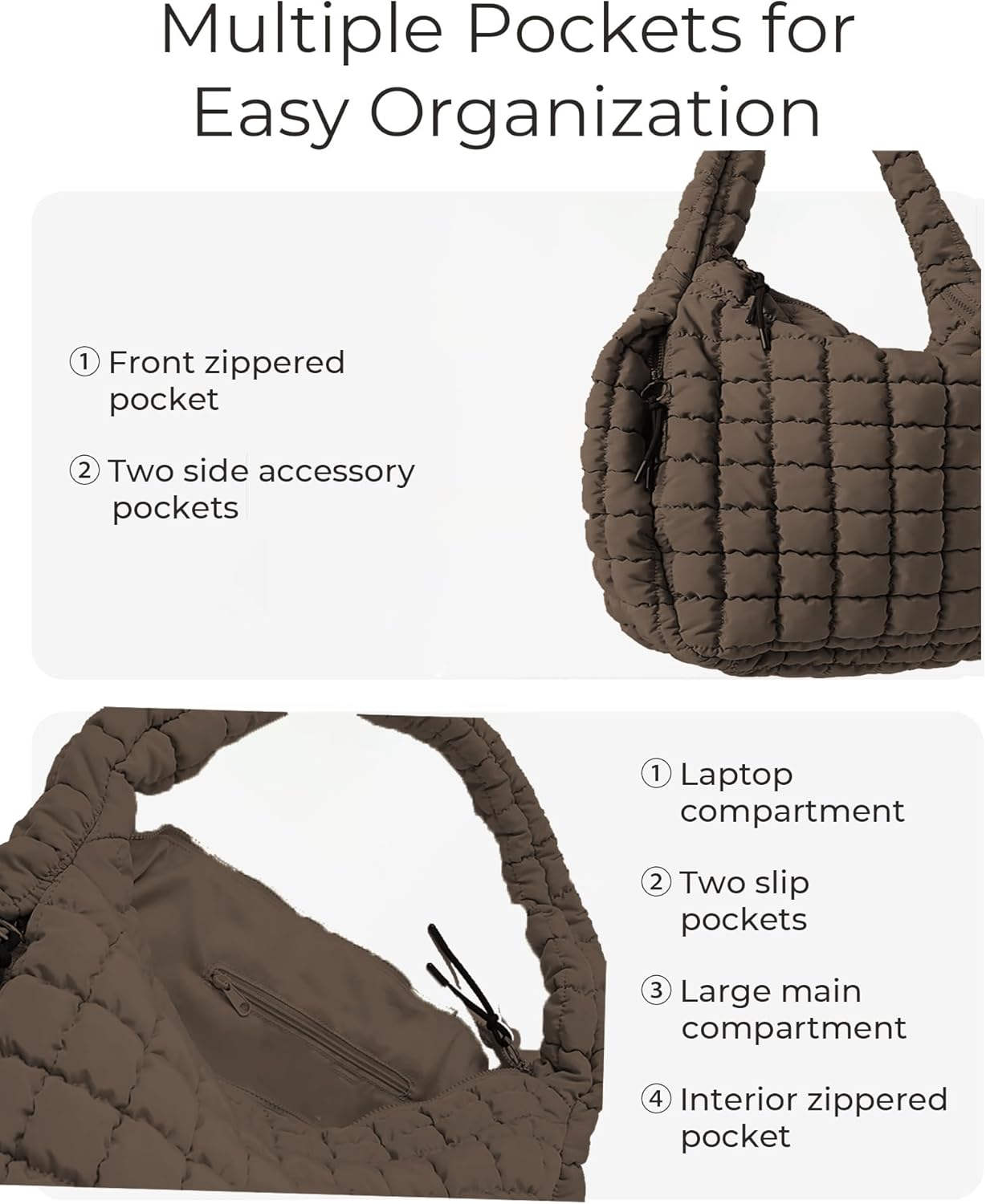 Puffer Tote Bag, Quilted Tote Bag Crossbody Bags for Travel, Gym, Work