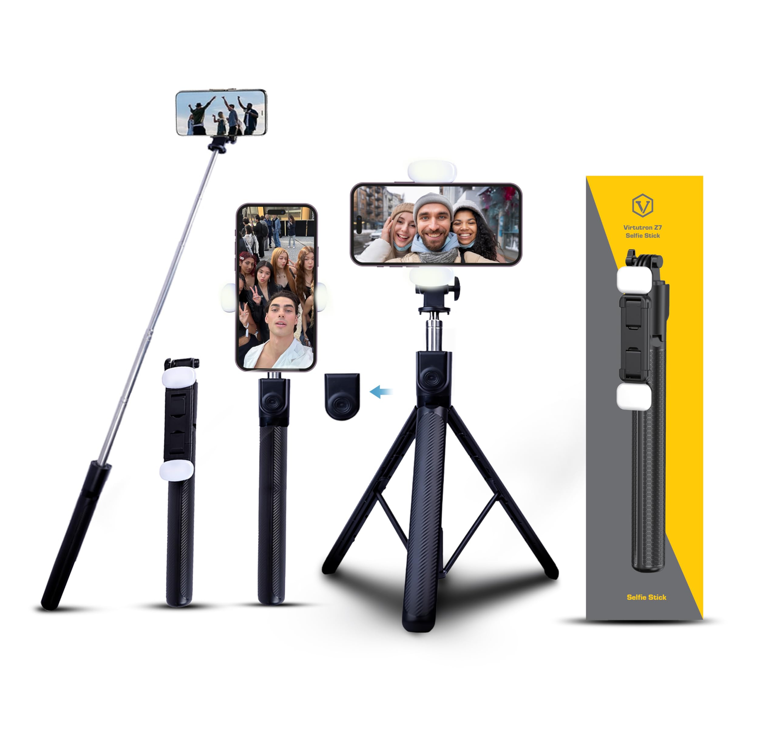 Virtutron Z7 Selfie Stick Tripod with 360° Rotation | Detachable Bluetooth Wireless Remote | 2 Rechargeable Fill Lights with Changing Mode | Extendable Tripod for Photoshoot & Vlogging (Up to 71 Inch)-picture-23