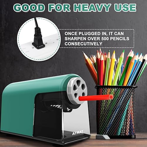 Miniatura 5 de AFMAT Sacapuntas eléctrico de 6 agujeros, sacapuntas de parada automática para lápices de 0.236-0.433 in, verde